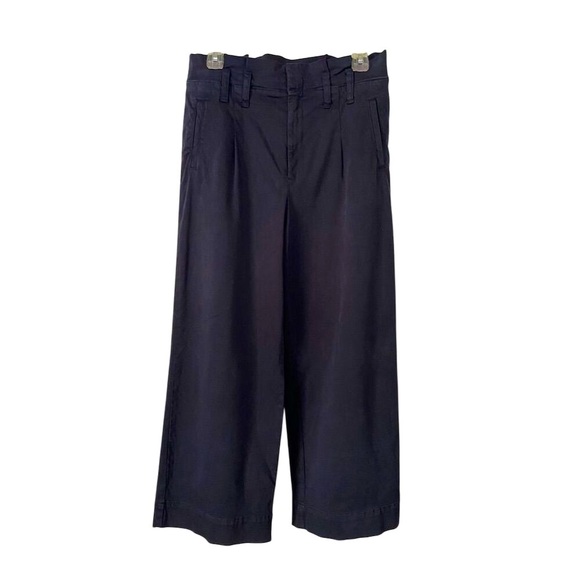Cremieux Wide-Leg Navy Cropped Pants Paper bag waist Size 4 Casual - Picture 1 of 12